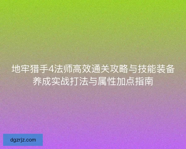 地牢猎手4法师高效通关攻略与技能装备养成实战打法与属性加点指南